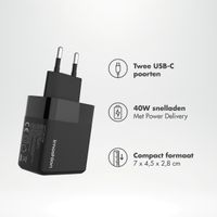 imoshion Oplader - 2x USB-C 40W + Braided USB-C naar USB-C kabel 100W - 1 meter - Zwart