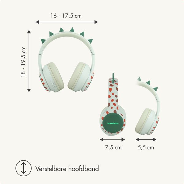 imoshion Draadloze Kinderkoptelefoon Dino - Decibelbegrenzer - Met AUX kabel - Brown / Orange