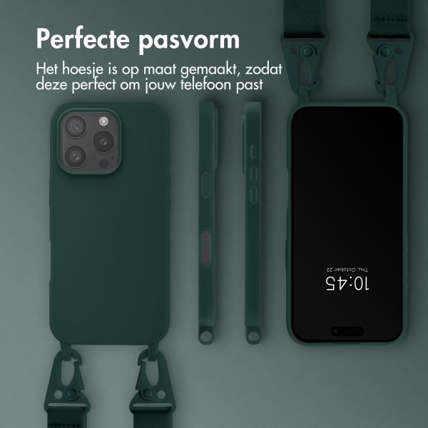 Selencia Siliconen hoesje met afneembaar koord Apple iPhone 16 Pro - Donkergroen