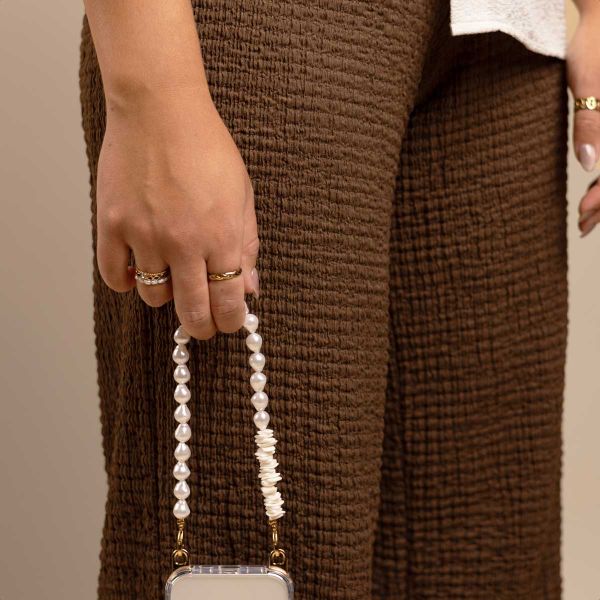 Selencia Telefoonkoorden Set met Parels en Schelpen - Mocha Brown