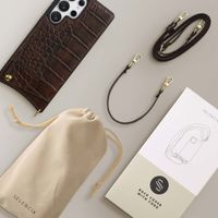 Selencia Nova Croco Telefoonhoes met Koord en Pashouder Samsung Galaxy S25 Ultra - Choco Brown
