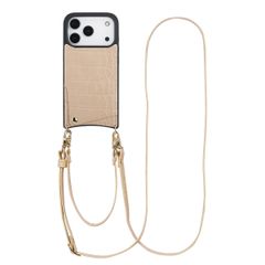 Selencia Nova Croco Phone Case with Cord and Card Holder Apple iPhone 17 Pro - Beige