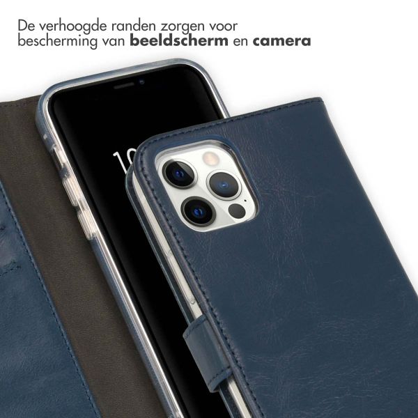 Selencia Echt Leren Bookcase Apple iPhone 12 (Pro) - Blauw
