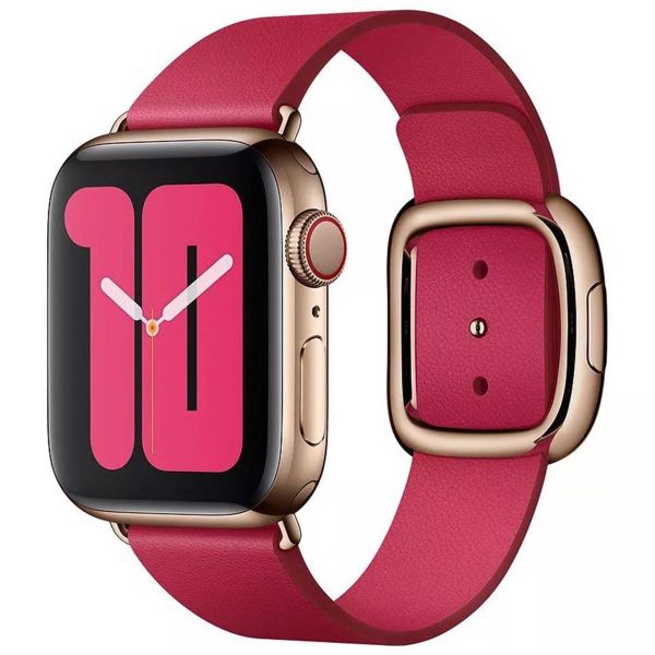 Apple Leather Band Modern Buckle Apple Watch Series 1-9 / SE - 38/40/41 mm / Series 10 - 42 mm - Maat L - Raspberry