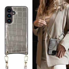 Selencia Nova Croco Backcover met koord en pashouder Samsung Galaxy S24 - Silver