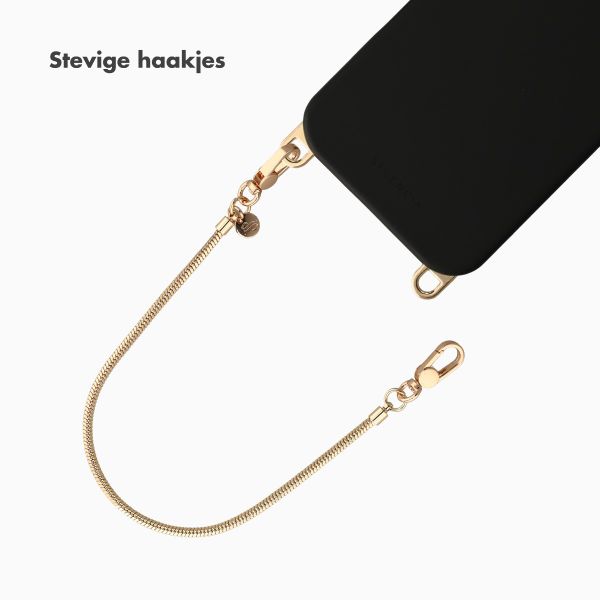 Selencia Rivièra MagSafe Backcover met afneembare haakjes voor de Apple iPhone 17 Pro Max - Velvet Black + Sleek Chain Polskoord - Gold