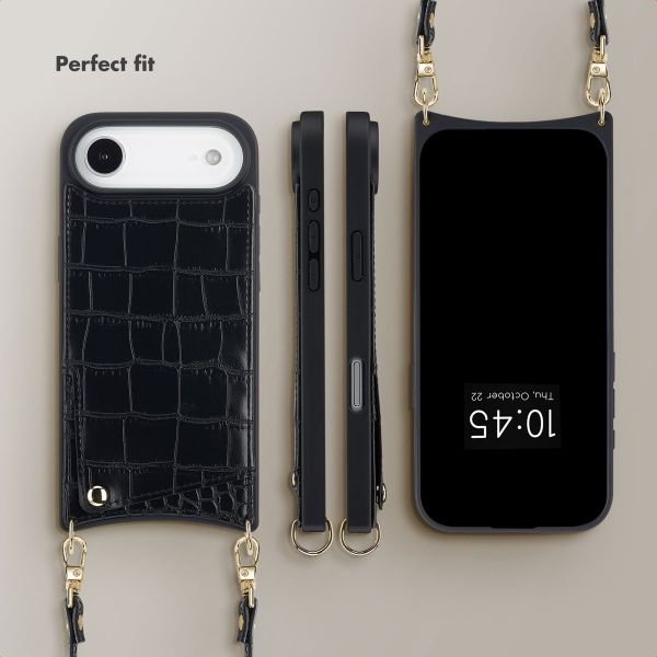 Selencia Nova Croco Phone Case with Cord and Card Holder Apple iPhone Air - Black
