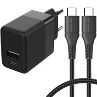 imoshion Wall Charger met USB-C naar USB-C kabel - Oplader - Gevlochten textiel - 20 Watt - 1 meter - Zwart