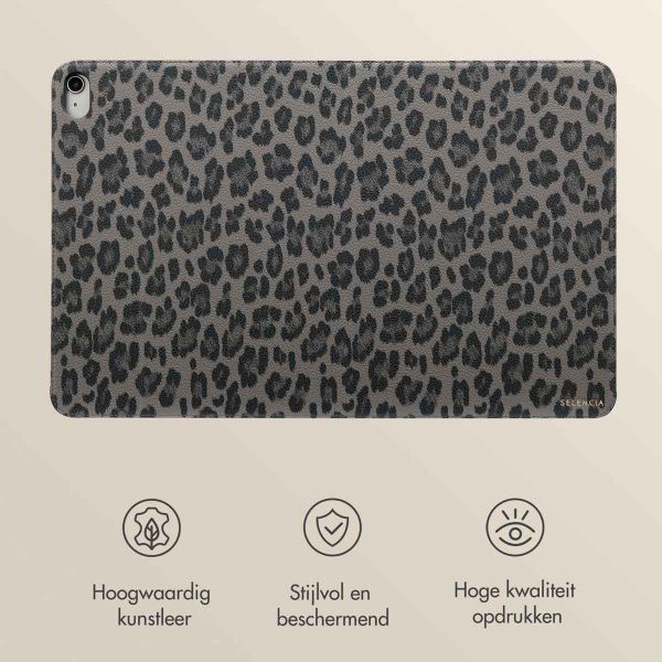 Selencia Sabi Bookcase met panterprint Apple iPad 11 (2025) 11 inch A16 / iPad 10 (2022) 10.9 inch - Midnight Black