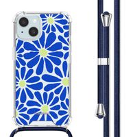 imoshion Design hoesje met koord iPhone 15 - Cobalt Blue Flowers Connect