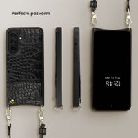 Selencia Nova Croco Telefoonhoes met Koord en Pashouder Samsung Galaxy A37 (5G) - Zwart