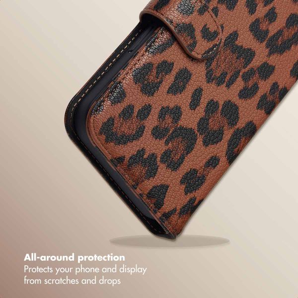 Selencia Sabi Bookcase with Leopard Print Apple iPhone 15 - Mocha Brown