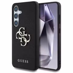Guess 4G Metal Logo Saffiano Backcover Samsung Galaxy S25 - Zwart