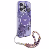 Guess MagSafe IML Flowers Case met beads strap Apple iPhone 15 Pro Max - Purple