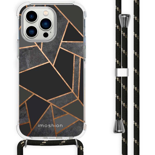 imoshion Design hoesje met koord iPhone 14 Pro - Grafisch Koper - Zwart / Goud