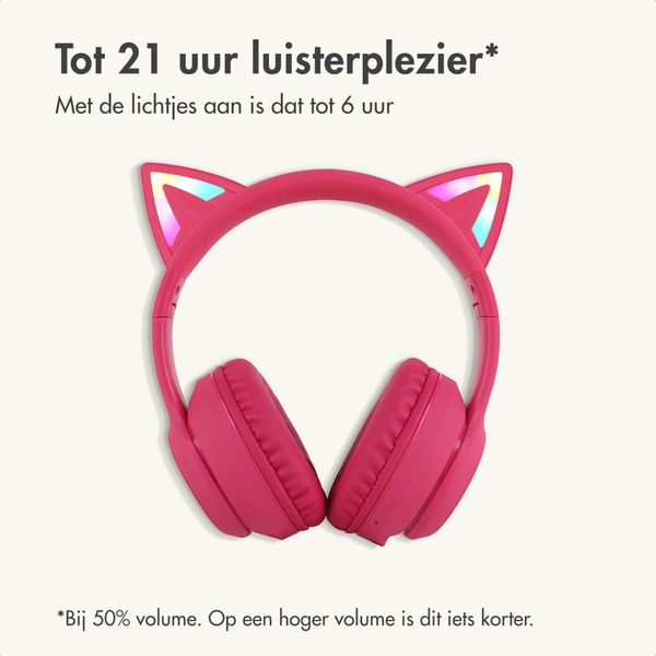 imoshion Draadloze Kinderkoptelefoon LED Light Cat Ear - Decibelbegrenzer - Met AUX kabel - Hot Pink
