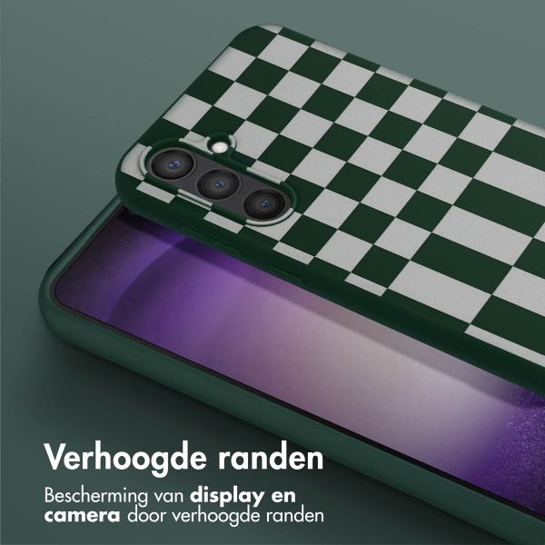 Selencia Siliconen design hoesje met afneembaar koord Samsung Galaxy S23 FE - Irregular Check Green