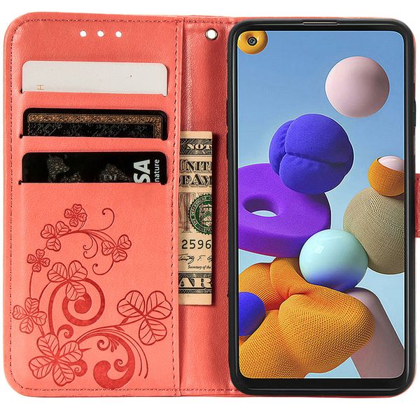 Klavertje Bloemen Bookcase Samsung Galaxy A21s - Perzik