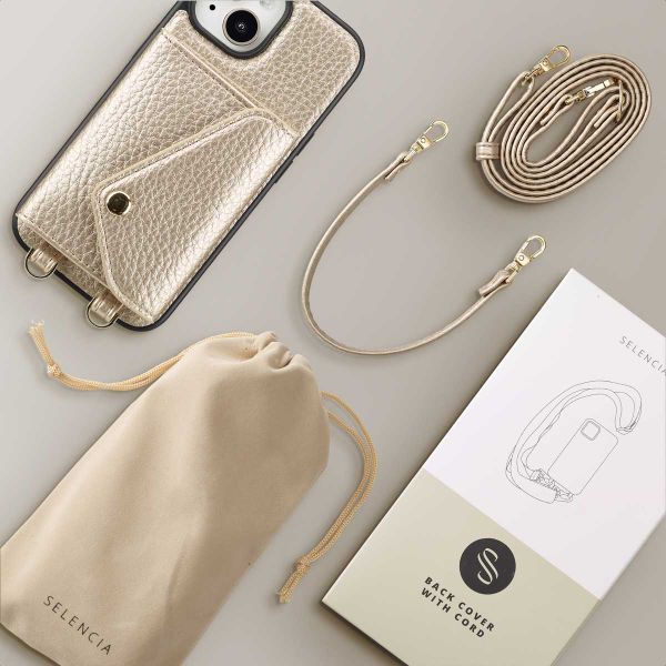 Selencia Sera Phone Case with Cord and Envelope Card Holder Apple iPhone 15 - Champagne