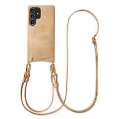 Selencia Nova Croco Telefoonhoes met Koord en Pashouder Samsung Galaxy S25 Ultra - Toasted Almond