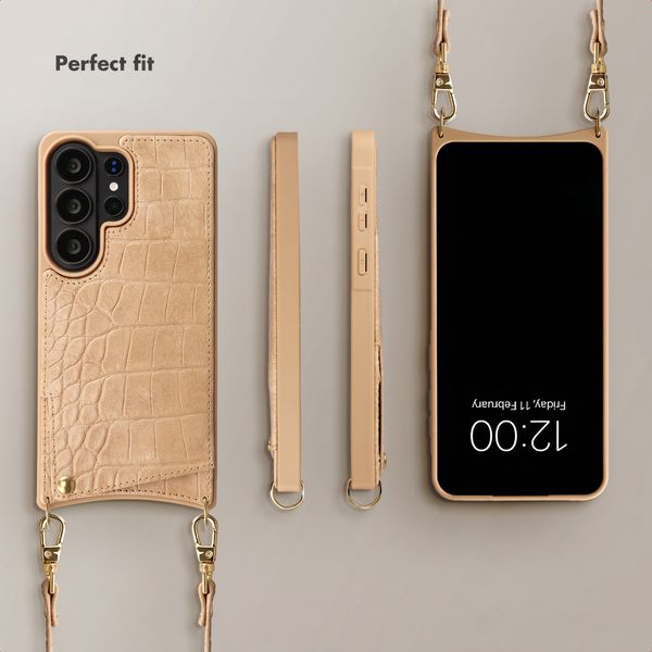 Selencia Nova Croco Phone Case with Cord and Card Holder Samsung Galaxy S26 Ultra - Toasted Almond