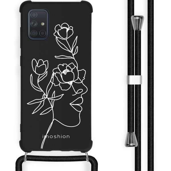 imoshion Design hoesje met koord Samsung Galaxy A71 - Abstract Gezicht Bloem - Zwart