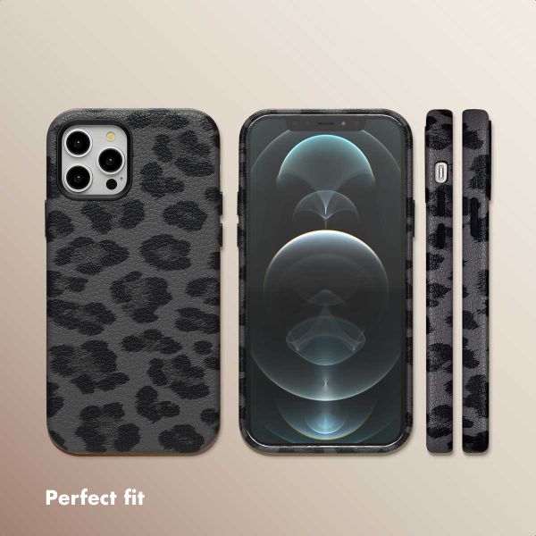 Selencia Sabi Back Cover Panther Print with MagSafe Apple iPhone 12 (Pro) - Midnight Black