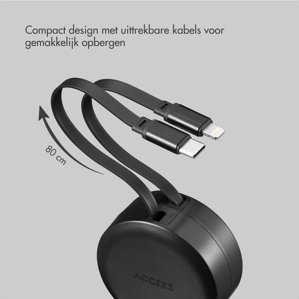 Accezz Autolader met uittrekbare kabels - USB-C / Lightning - 57W - Zwart