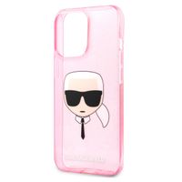 Karl Lagerfeld Karl's Head Silicone Backcover Glitter iPhone 13 Pro - Transparant Roze