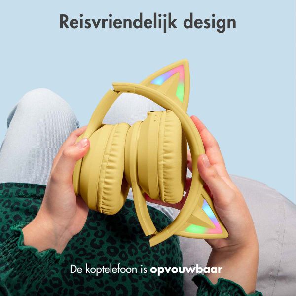 imoshion Draadloze Kinderkoptelefoon LED Light Cat Ear - Decibelbegrenzer - Met AUX kabel - Geel