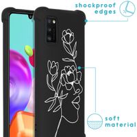 imoshion Design hoesje met koord Samsung Galaxy A41 - Abstract Gezicht Bloem - Zwart