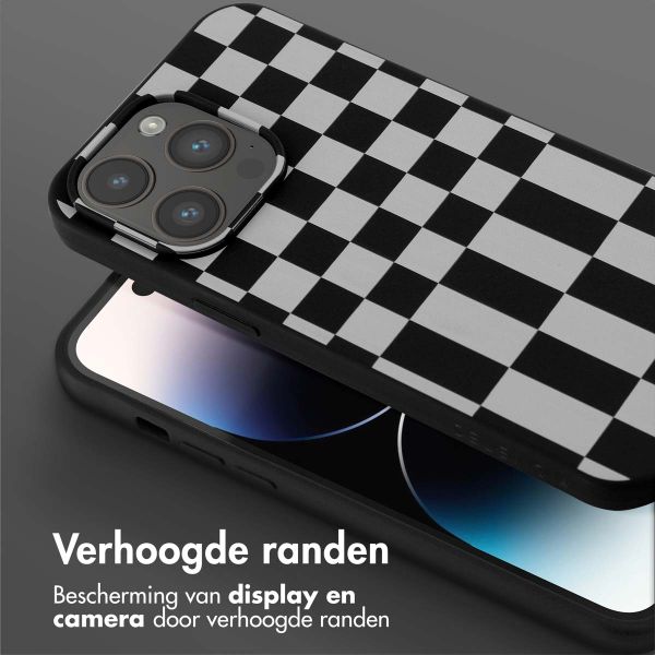 Selencia Siliconen design hoesje met afneembaar koord iPhone 14 Pro Max - Irregular Check Black