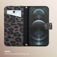 Selencia Sabi Bookcase with Leopard Print Apple iPhone 12 (Pro) - Midnight Black