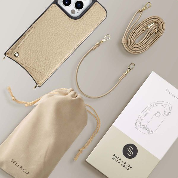 Selencia Nova Phone Case with Cord and Card Holder Apple iPhone 14 Pro - Beige