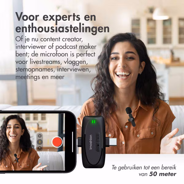imoshion Mini microfoon voor telefoon - Dasspeld microfoon - Draadloos - AUX / 3,5 mm / Lightning / USB-C