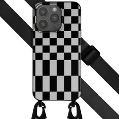Selencia Siliconen design hoesje met afneembaar koord Apple iPhone 15 Pro - Irregular Check Black