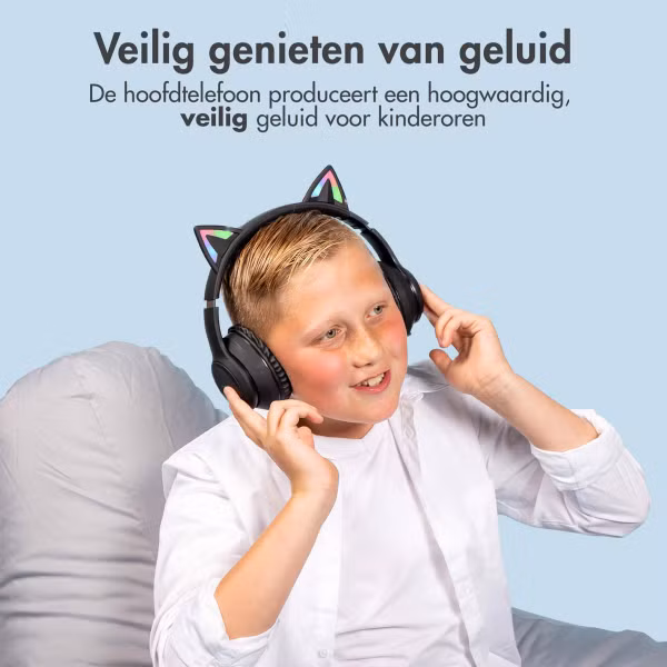 imoshion Draadloze Kinderkoptelefoon LED Light Cat Ear - Decibelbegrenzer - Met AUX kabel - Zwart