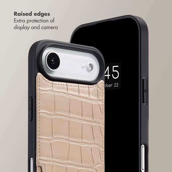 Selencia Nova Croco Phone Case with Cord and Card Holder Apple iPhone Air - Beige