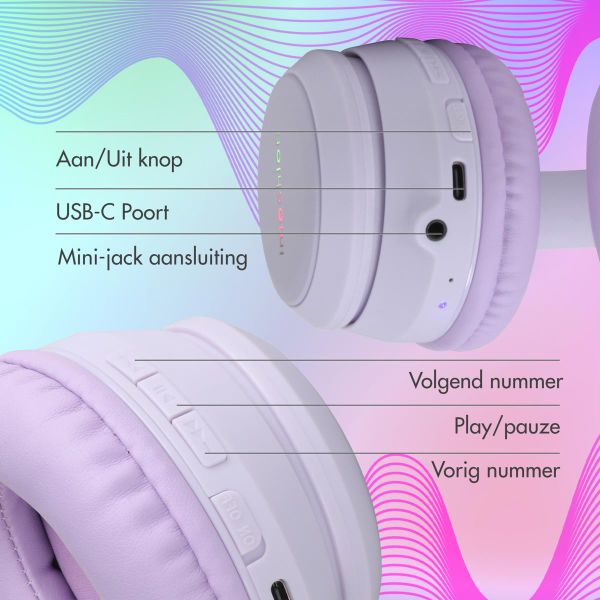 imoshion Draadloze Kinderkoptelefoon LED Light - Decibelbegrenzer - Met AUX kabel - Lavender Lilac