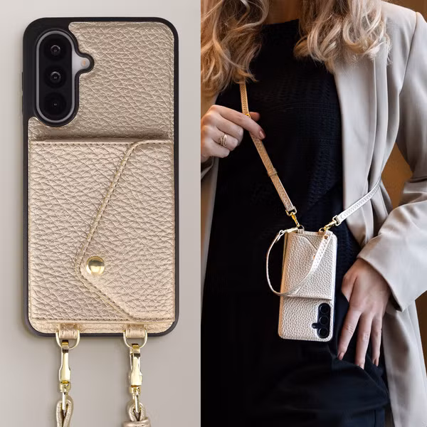Selencia Sera Telefoonhoes met Koord en Envelop Pashouder Samsung Galaxy A18 / A17 / A26 - Champagne
