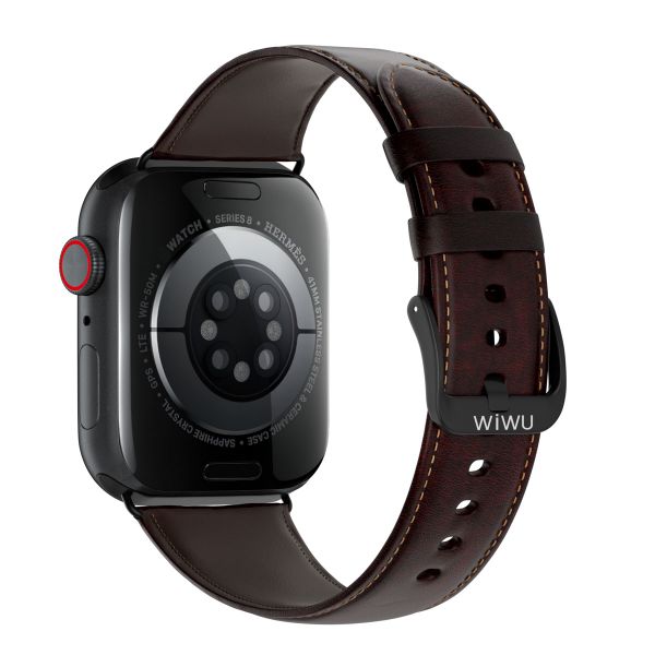 WiWu Vintage "Crazy Horse" lederen band Apple Watch Series 1 t/m 9 / SE (38/40/41 mm) | Series 10 (42 mm) - Bruin