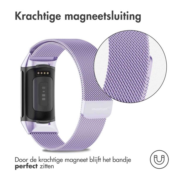 imoshion Milanees magnetisch bandje Fitbit Charge 5 / Charge 6 - Maat M - Paars