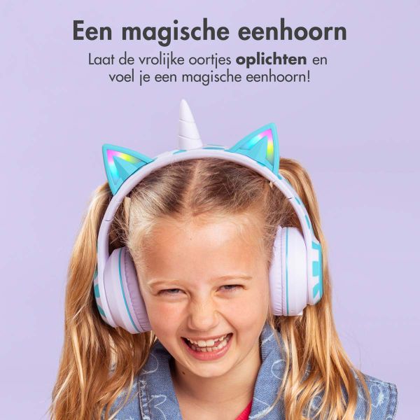 imoshion Draadloze Kinderkoptelefoon Unicorn LED Light - Decibelbegrenzer - Met AUX kabel - Lavender Lilac / Soft Blue