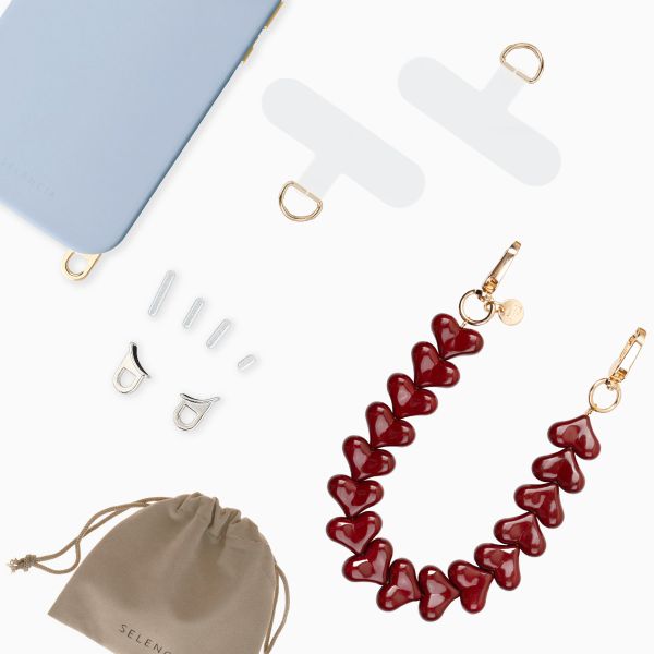 Selencia Rivièra MagSafe Backcover met afneembare haakjes voor de Apple iPhone 17e / 16e - Powder Blue + Lova Polskoord - Burgundy