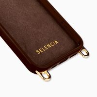 Selencia Rivièra MagSafe Backcover met afneembare haakjes voor de Apple iPhone 12 / 12 Pro - Choco Brown + Satin Crush Polskoord - Cosmic Candy