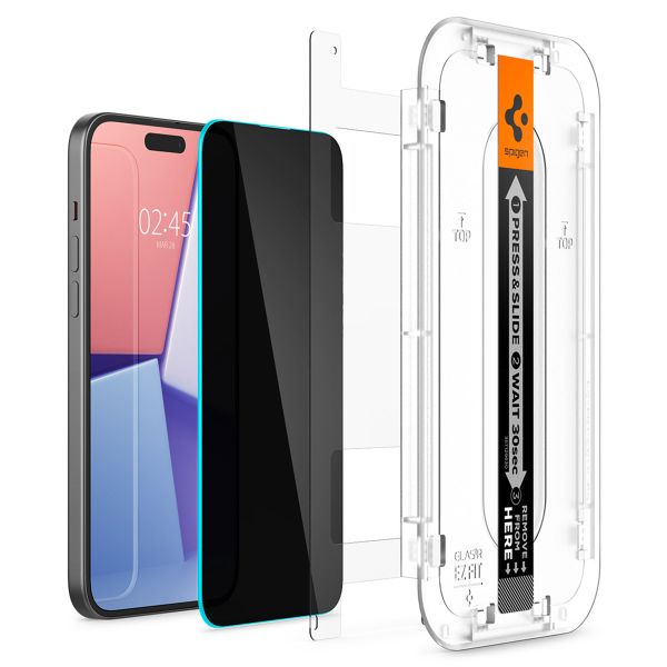 Spigen GLAStR Privacy EZ Fit Screenprotector + Applicator Apple iPhone 16 / 15