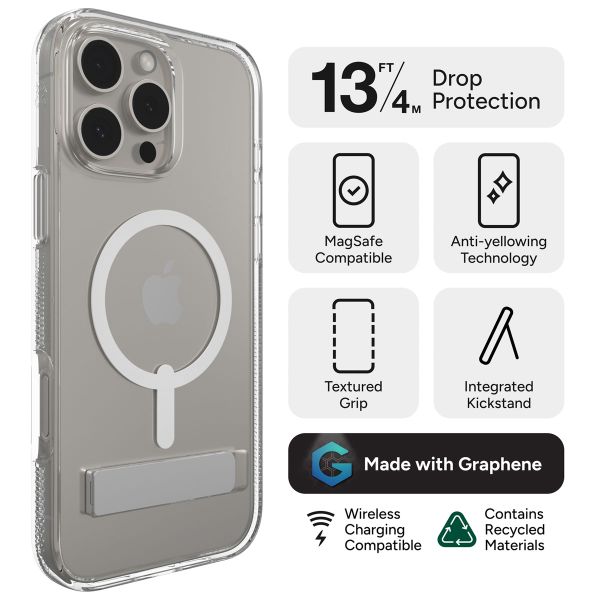 ZAGG Crystal Palace Snap KickStand Case met MagSafe iPhone 16 Pro Max - Transparant