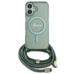 Guess MagSafe IML Backcover met crossbody cord iPhone 16 - Groen