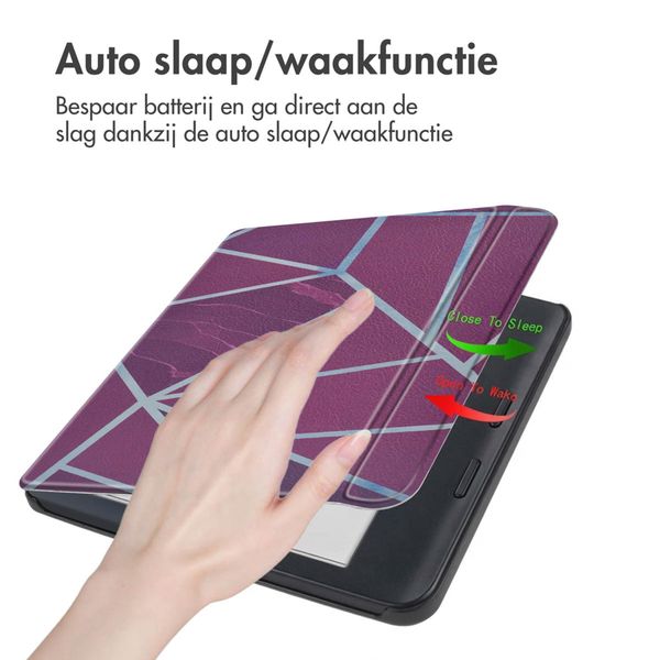 imoshion Design Slim Hard Case Sleepcover met stand Kobo Libra Colour - Bordeaux Graphic