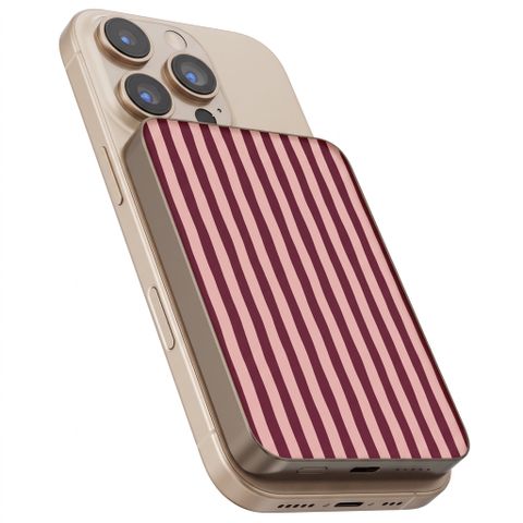 Selencia Vivid Powerbank 5.000 mAh - Draadloze Powerbank - MagSafe en Qi - Desert Gold / Bonbon Stripe Raspberry